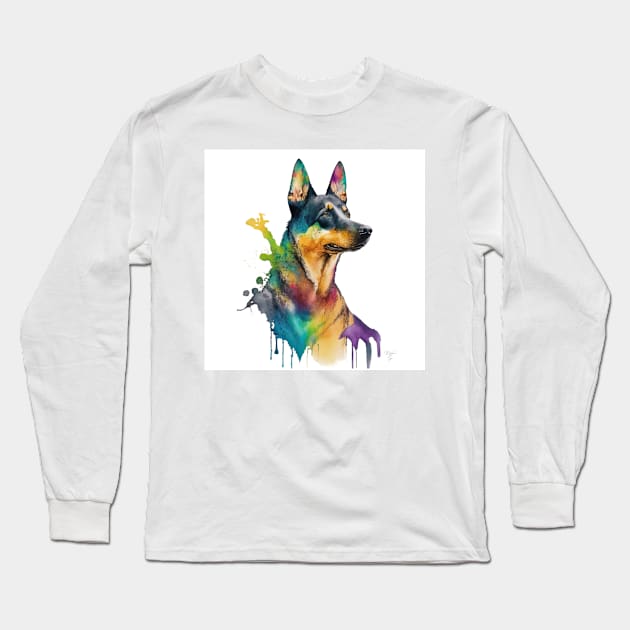 Australian Kelpie Dog In Watercolor & Pen Long Sleeve T-Shirt by Oldetimemercan